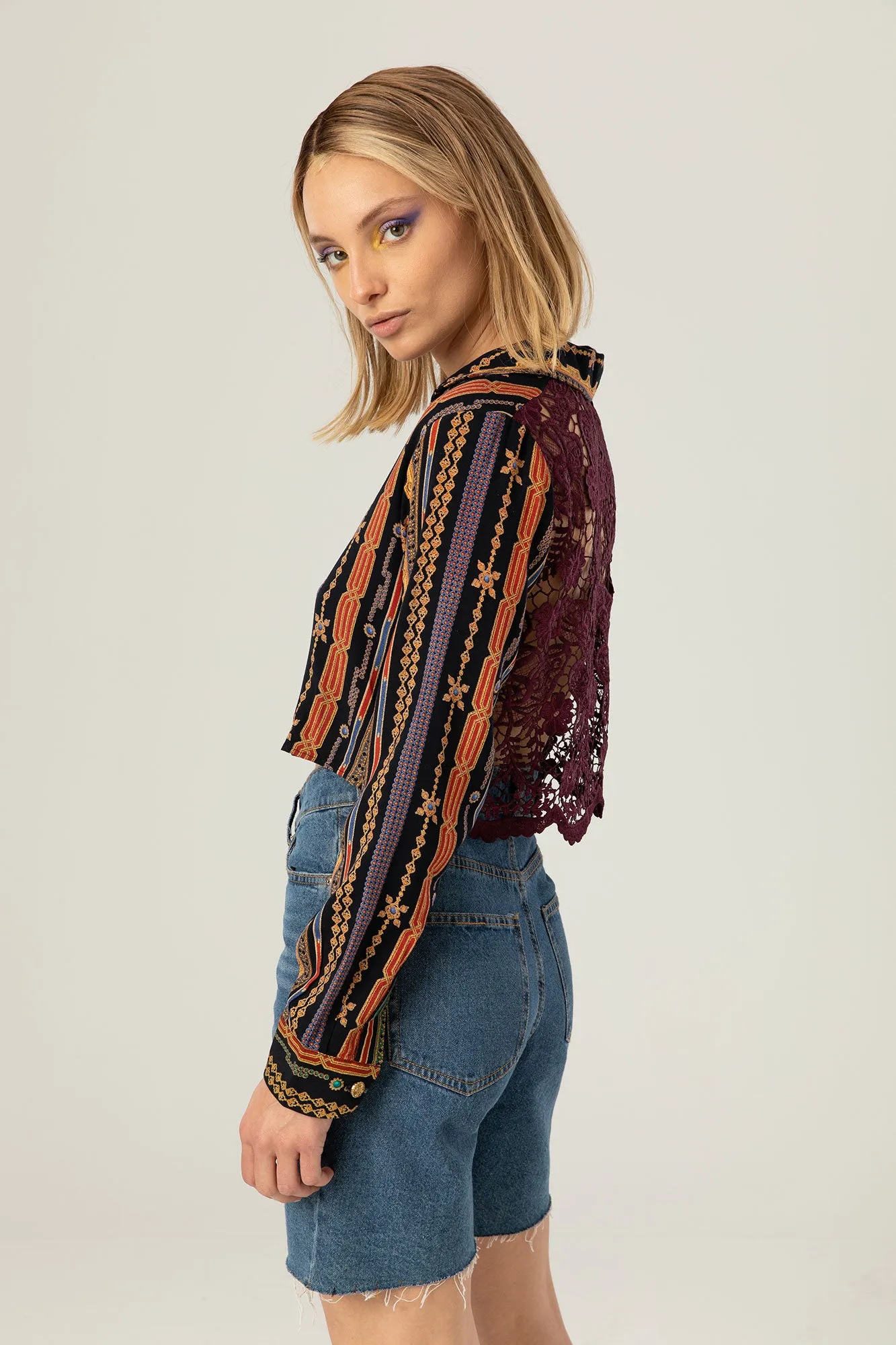 Back Lace Cropped Shirt | Arabian Print