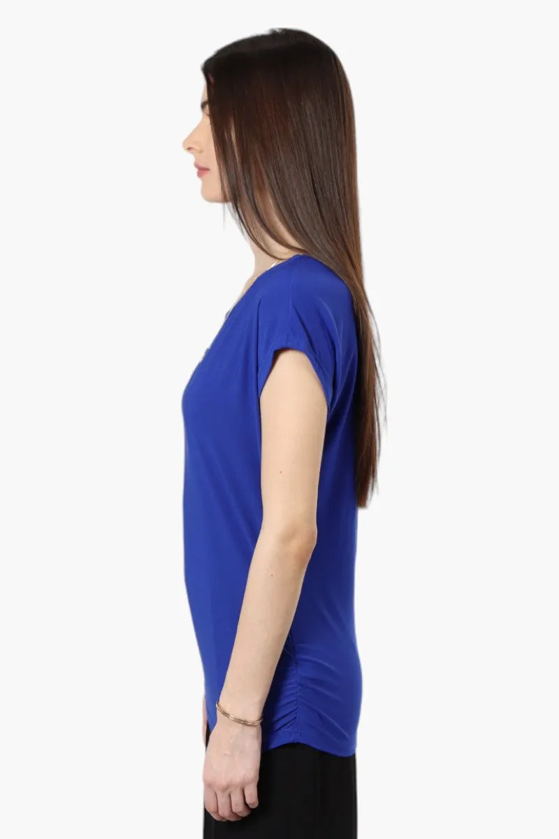 Beechers Brook Cap Sleeve Necklace Blouse - Blue