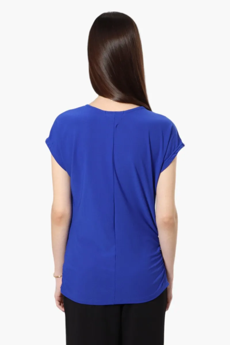 Beechers Brook Cap Sleeve Necklace Blouse - Blue