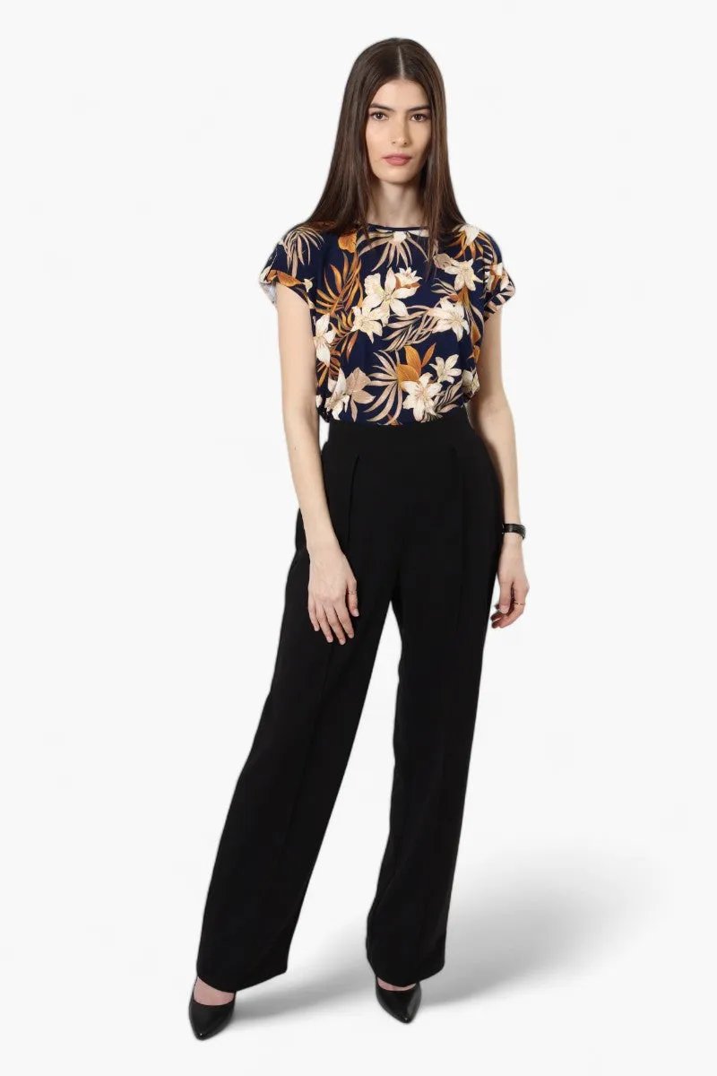 Beechers Brook Floral Cap Sleeve Blouse - Navy