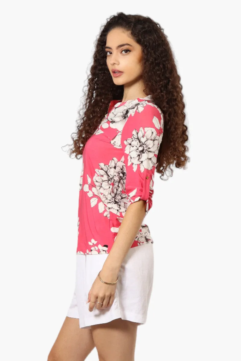 Beechers Brook Floral Roll Up Sleeve Blouse - Pink