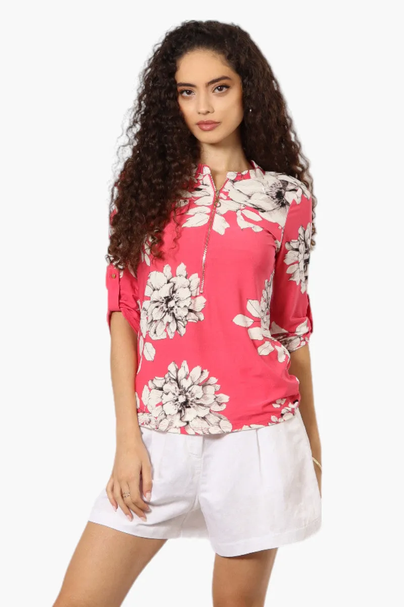 Beechers Brook Floral Roll Up Sleeve Blouse - Pink