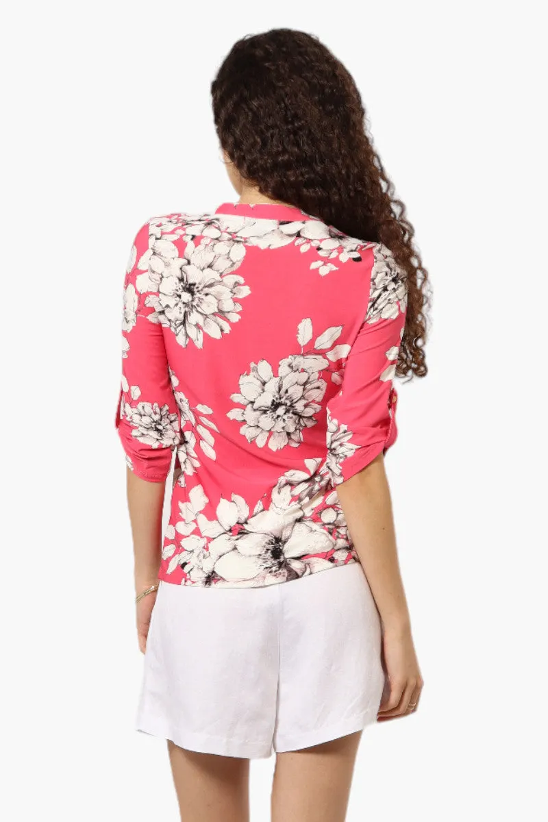 Beechers Brook Floral Roll Up Sleeve Blouse - Pink