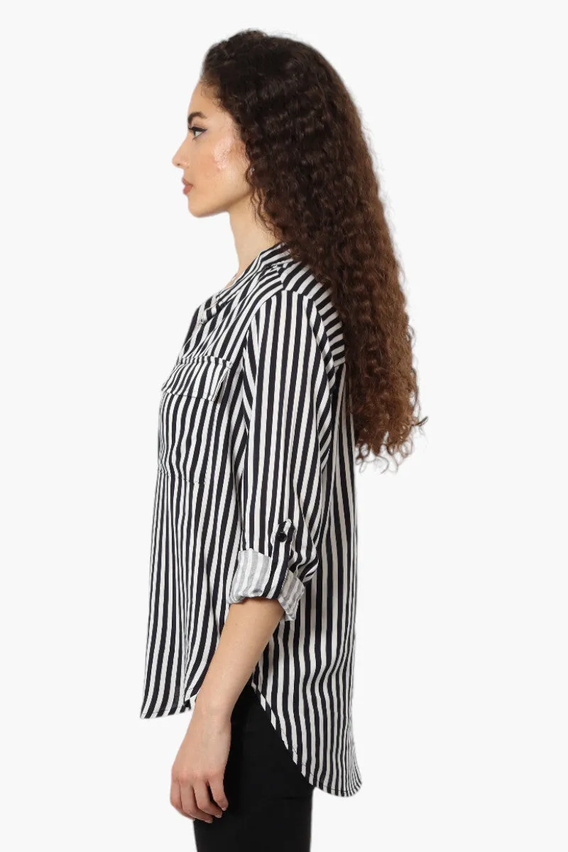 Beechers Brook Striped Roll Up Sleeve Blouse - Black