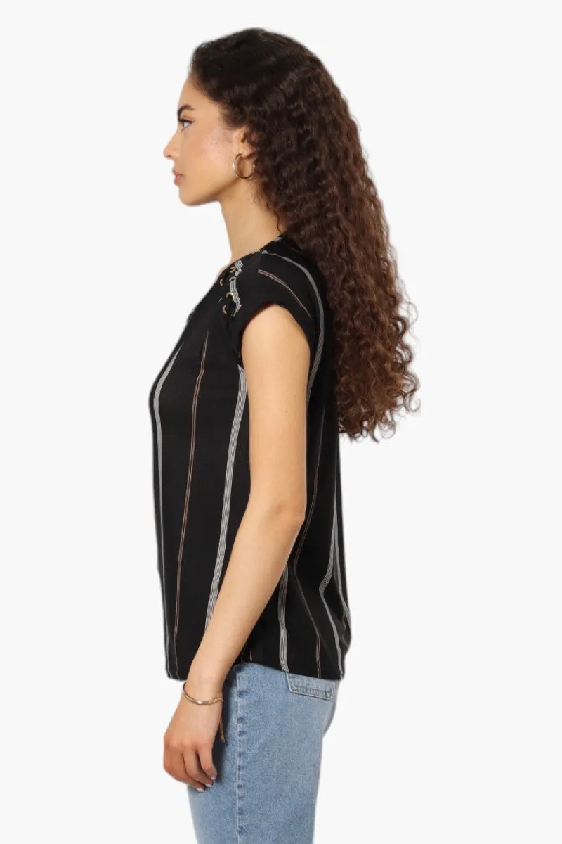 Beechers Brook Striped Short Sleeve Blouse - Black