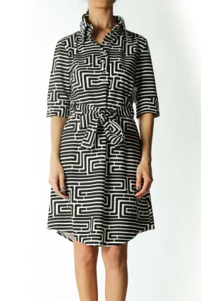 Black and White Striped Shirt Dress with Belt