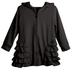 Black Girls Ruffle Zip Up Hood Cardigans