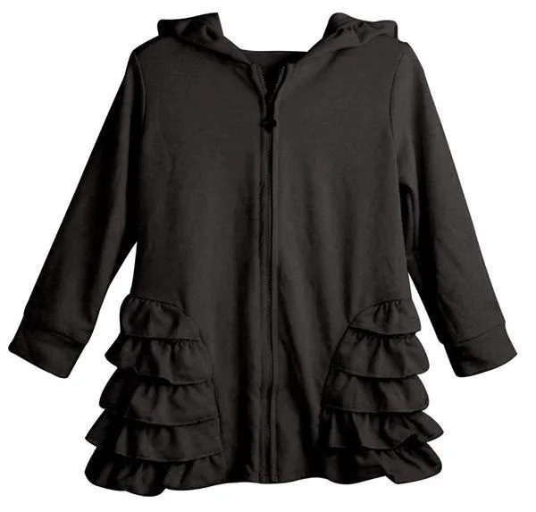 Black Girls Ruffle Zip Up Hood Cardigans