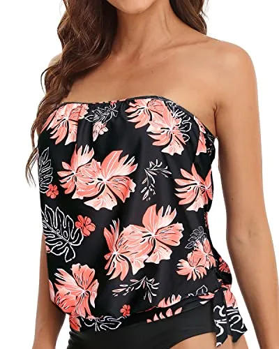 Blouson Swimwear Top Women's Strapless Bandeau Tankini Tops