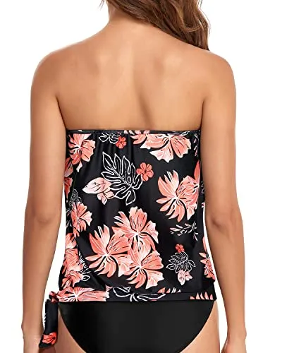 Blouson Swimwear Top Women's Strapless Bandeau Tankini Tops