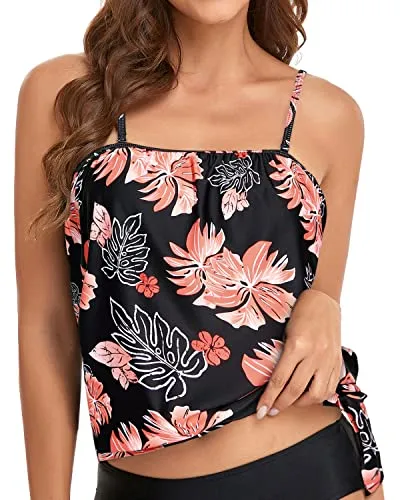 Blouson Swimwear Top Women's Strapless Bandeau Tankini Tops