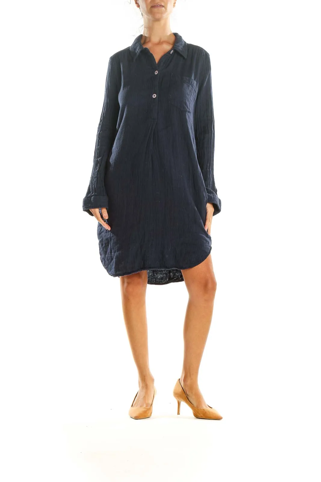 Blue Textured Shirt Dress