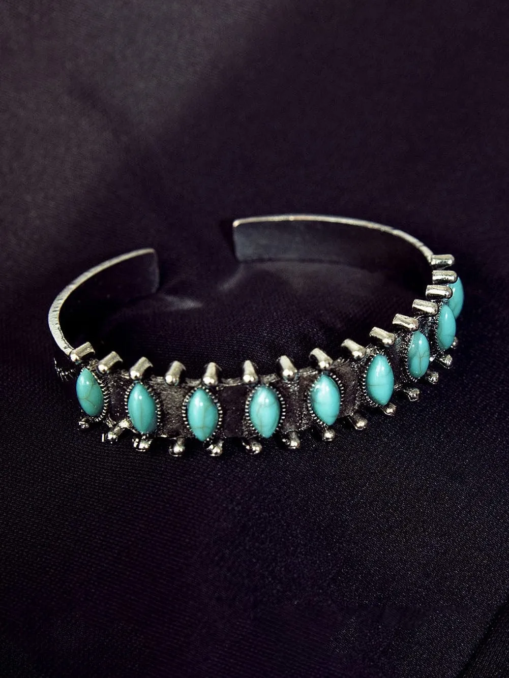 Bohemian Green Turquoise Gem Beaded Open Bangle