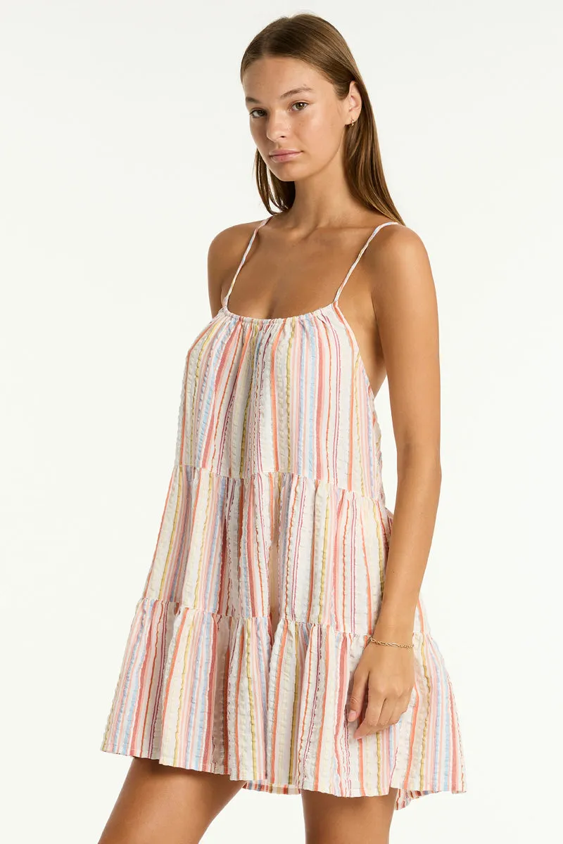 Boho Stripe Tie Back Short Sundress