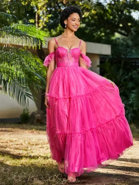 Boho Tiered Skirt Corset Bodice Tulle Dress Azalea