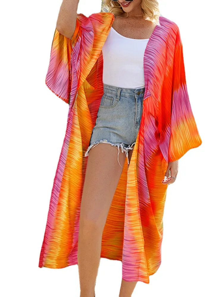 Breathable and light Raglan Spliced Tie-dyed Printing Cardigans