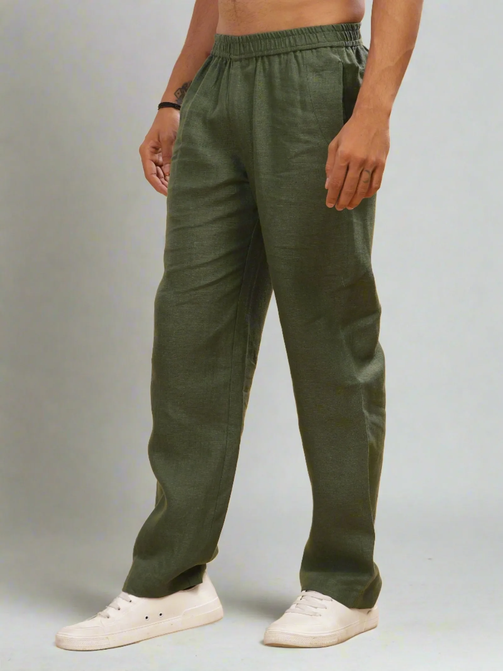 Breeze- Linen Casual Elastic Pants - Military Green