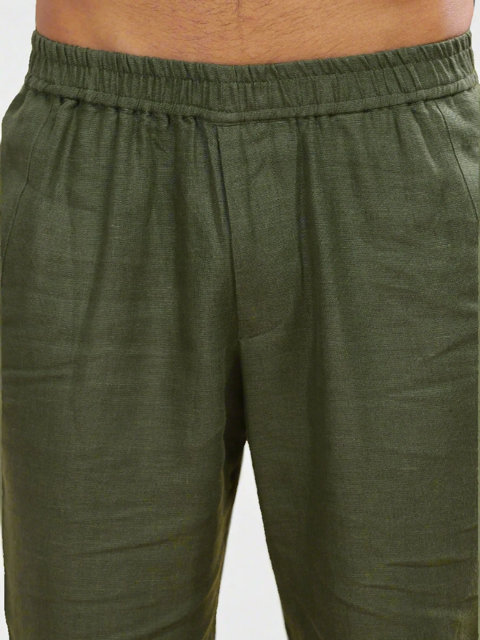 Breeze- Linen Casual Elastic Pants - Military Green