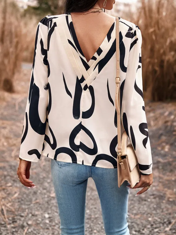 Casual Printed Round Neck Long Sleeve Top