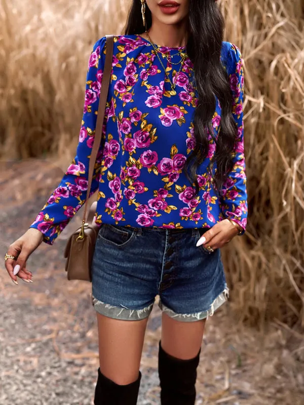 Casual Printed Round Neck Long Sleeve Top