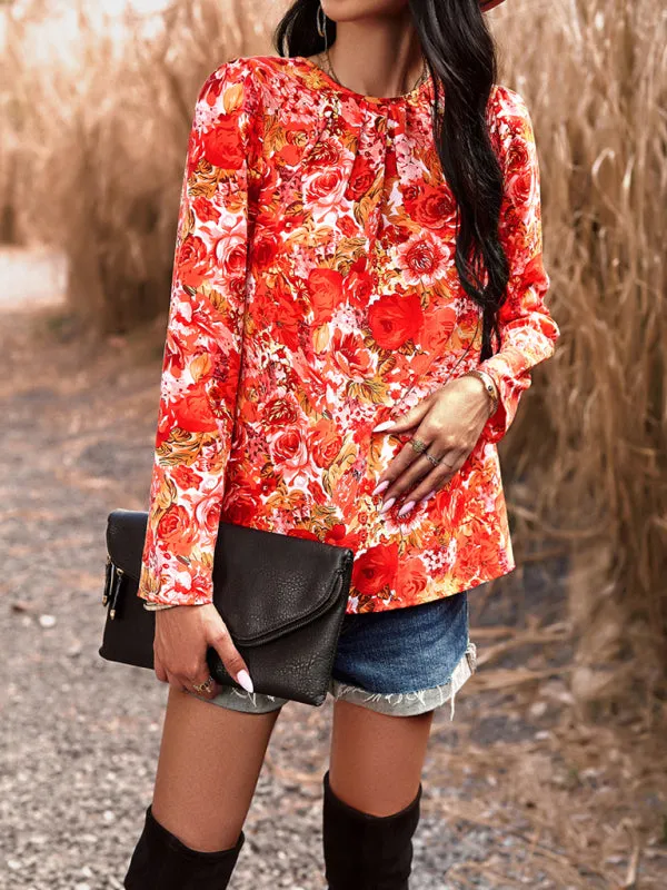 Casual Printed Round Neck Long Sleeve Top