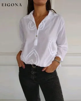 Casual solid color lapel love blouse