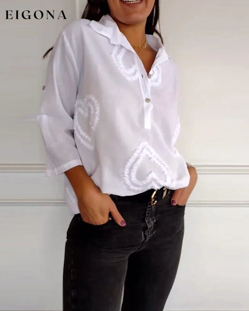 Casual solid color lapel love blouse