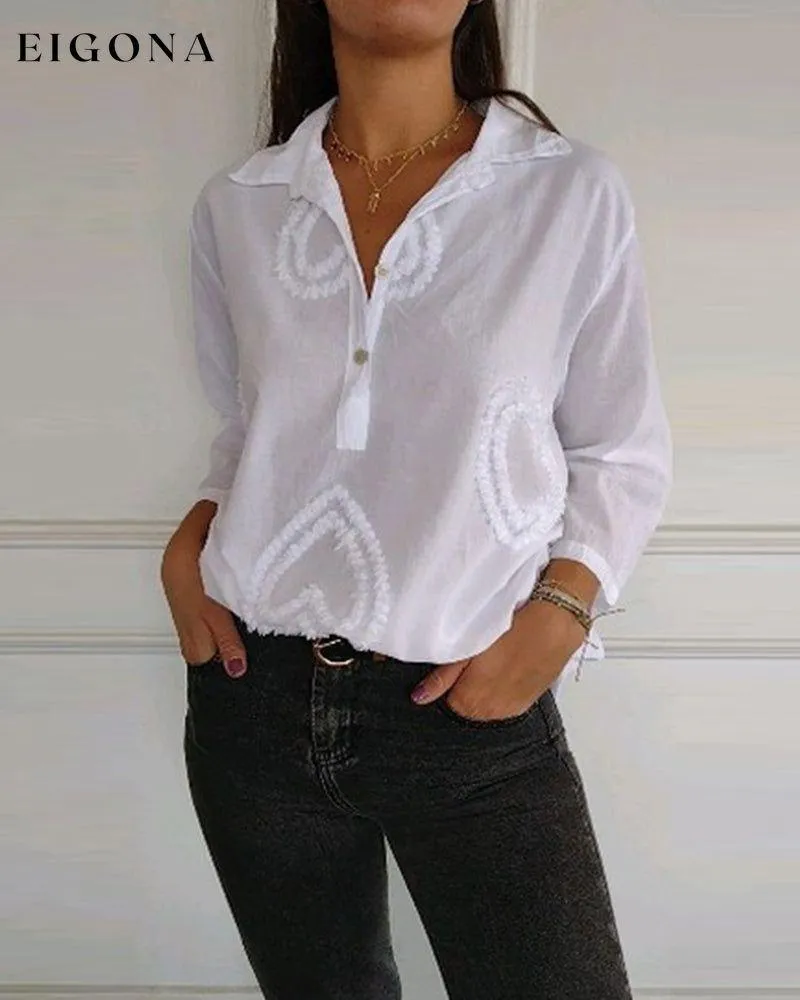 Casual solid color lapel love blouse