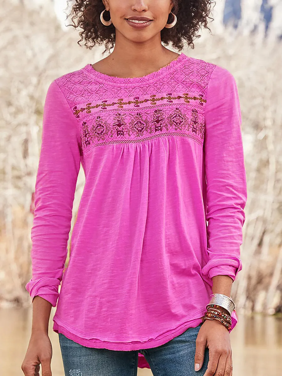 Cotton-Blend Casual Long Sleeve Printed Shirts & Tops