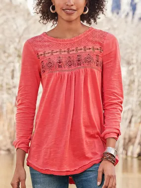 Cotton-Blend Casual Long Sleeve Printed Shirts & Tops