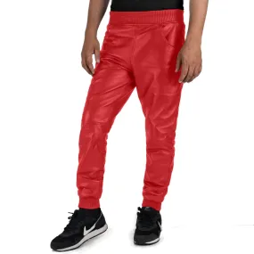 Delara Men's Red Leather Jogger Pants