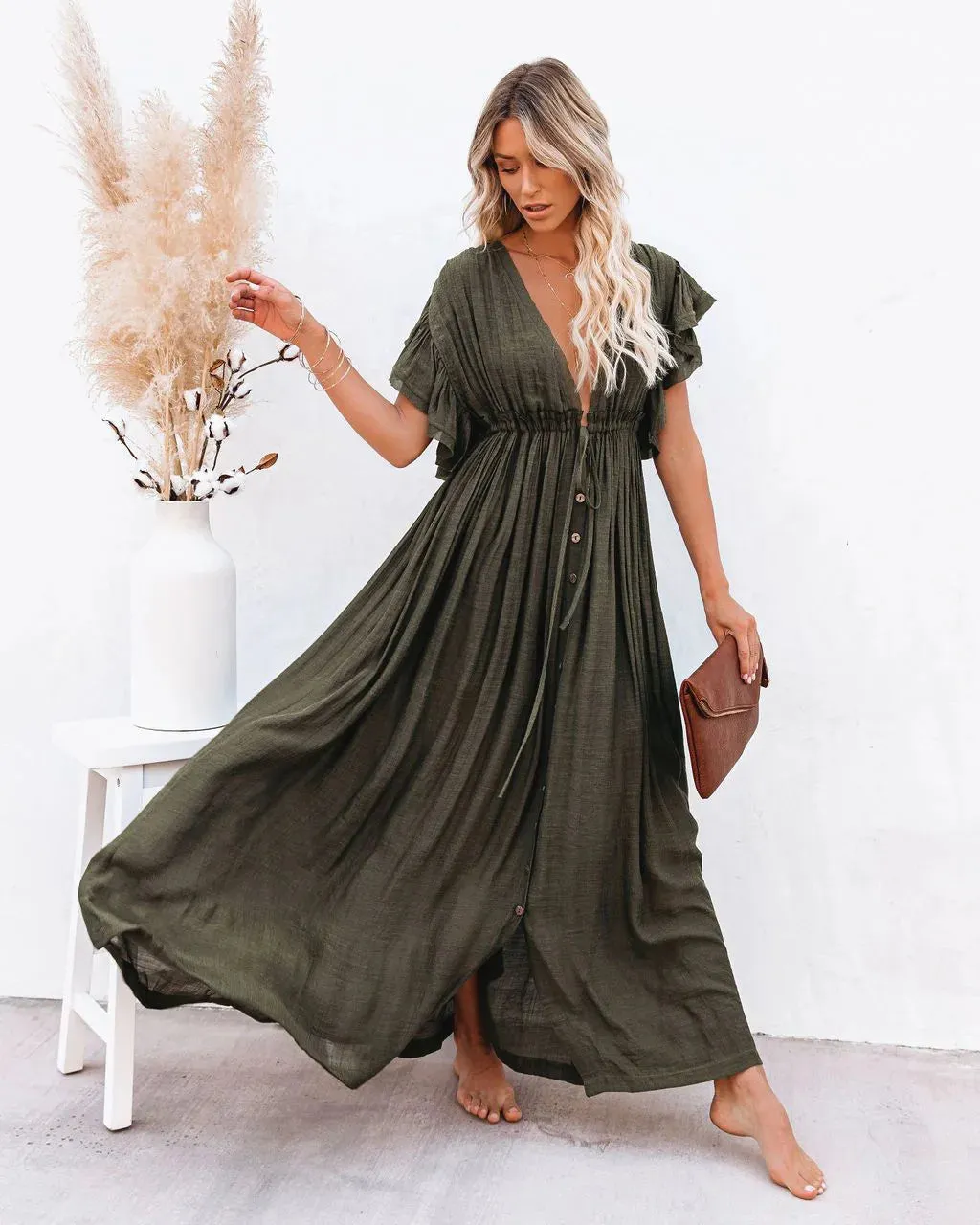 DressBetty - 2024 Elegant V-neck Maternity Boho Dress for Photoshoot