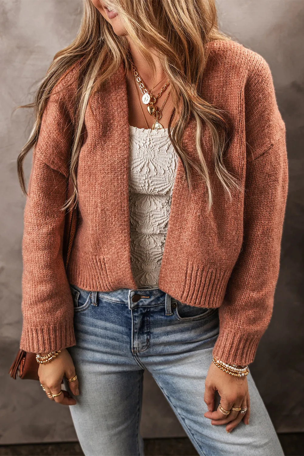 Drop Shoulder Cropped Cardigan