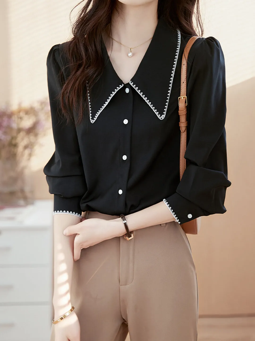 Elva Casual Doll Collar Blouse-Pink