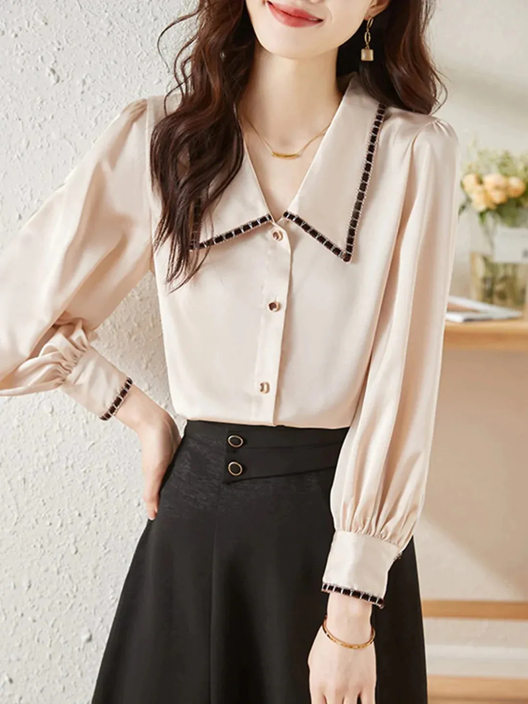 Elva Casual Doll Collar Blouse-Pink