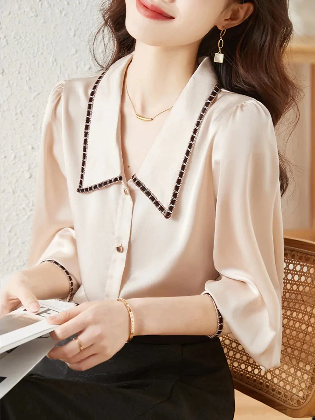 Elva Casual Doll Collar Blouse-Pink