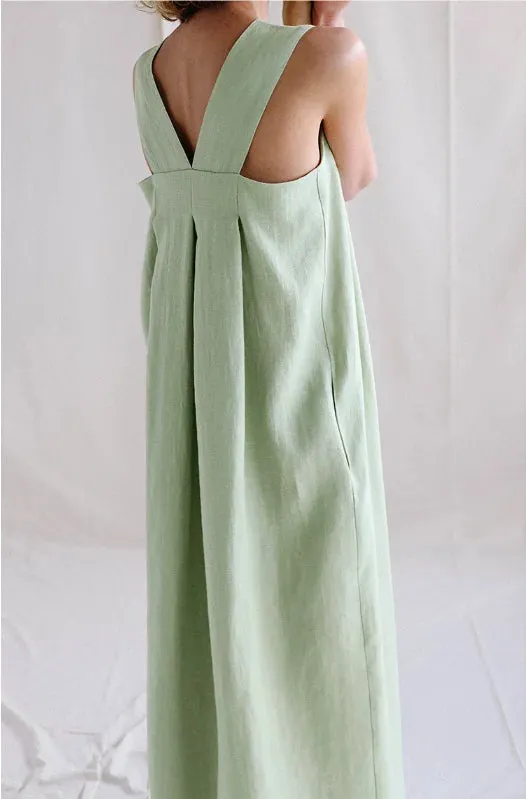 FashionSierra-Casual  Linen Cotton  Vintage  Oversize  Loose  Solid  Sleeveless  Long  Summer Boho Dress