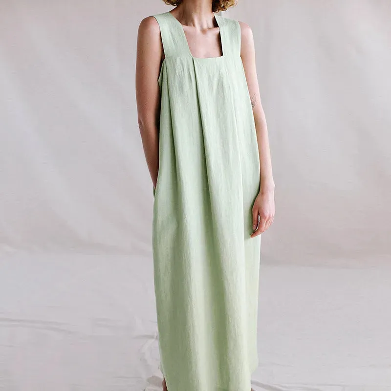 FashionSierra-Casual  Linen Cotton  Vintage  Oversize  Loose  Solid  Sleeveless  Long  Summer Boho Dress