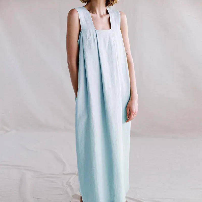 FashionSierra-Casual  Linen Cotton  Vintage  Oversize  Loose  Solid  Sleeveless  Long  Summer Boho Dress