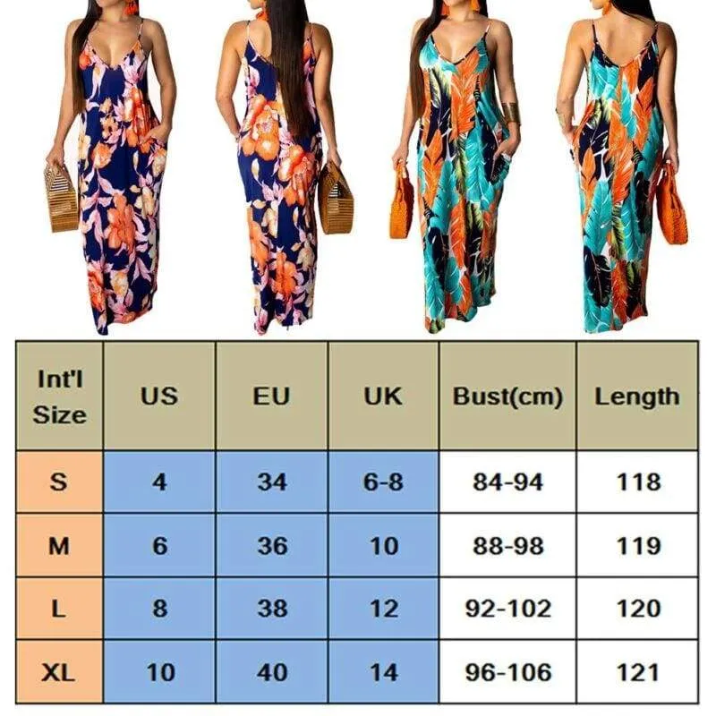 FashionSierra - Fashion Women's Maxi Long Boho Dress Hot V Neck Sleeveless New Floral Summer Beach Cocktail Party Loose Sundress