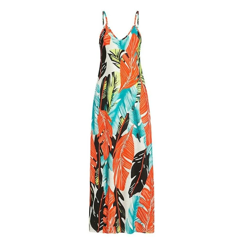 FashionSierra - Fashion Women's Maxi Long Boho Dress Hot V Neck Sleeveless New Floral Summer Beach Cocktail Party Loose Sundress