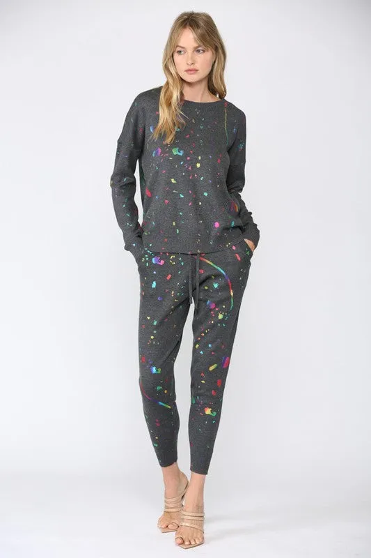 FATE FOIL PAINT SPLATTER KNITTED JOGGER PANTS - CHARCOAL