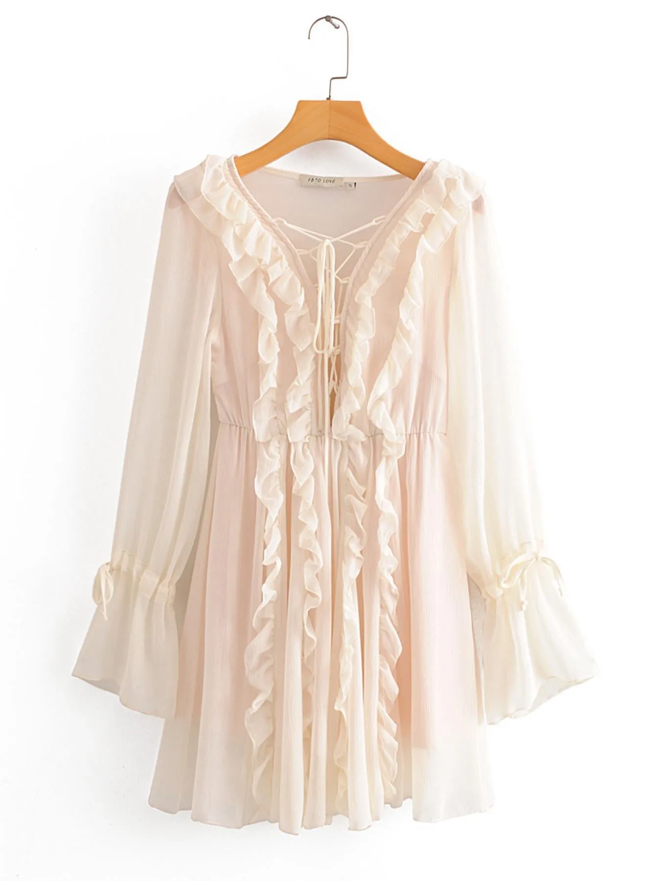 Floaty Ruffle Mini Dress In Cream