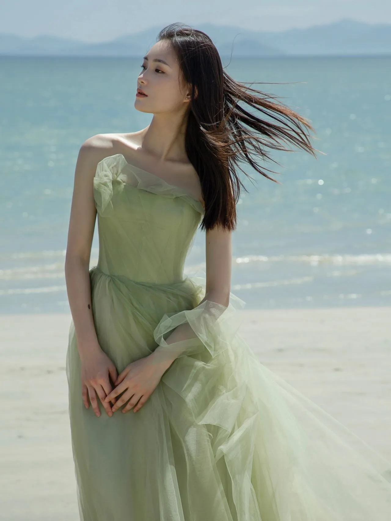 Flowy Sage Green Boho Beach Wedding Dress