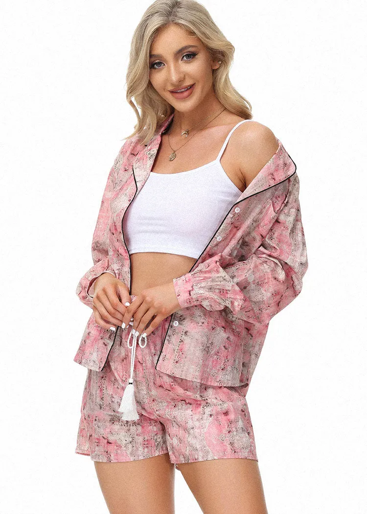 Frieeah Floral Printed Rose Fiber Pajamas