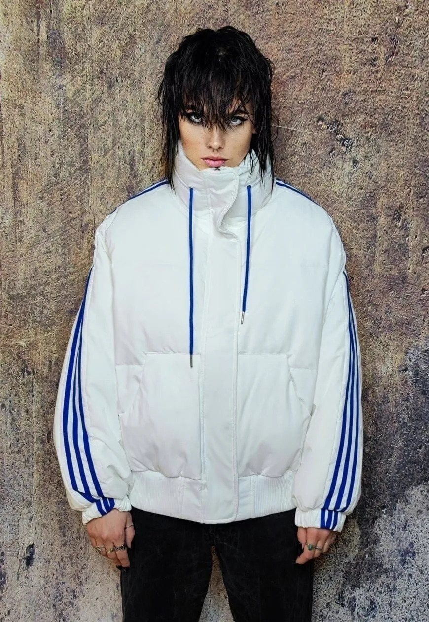 Gorpcore bomber utility sports jacket cropped varsity white