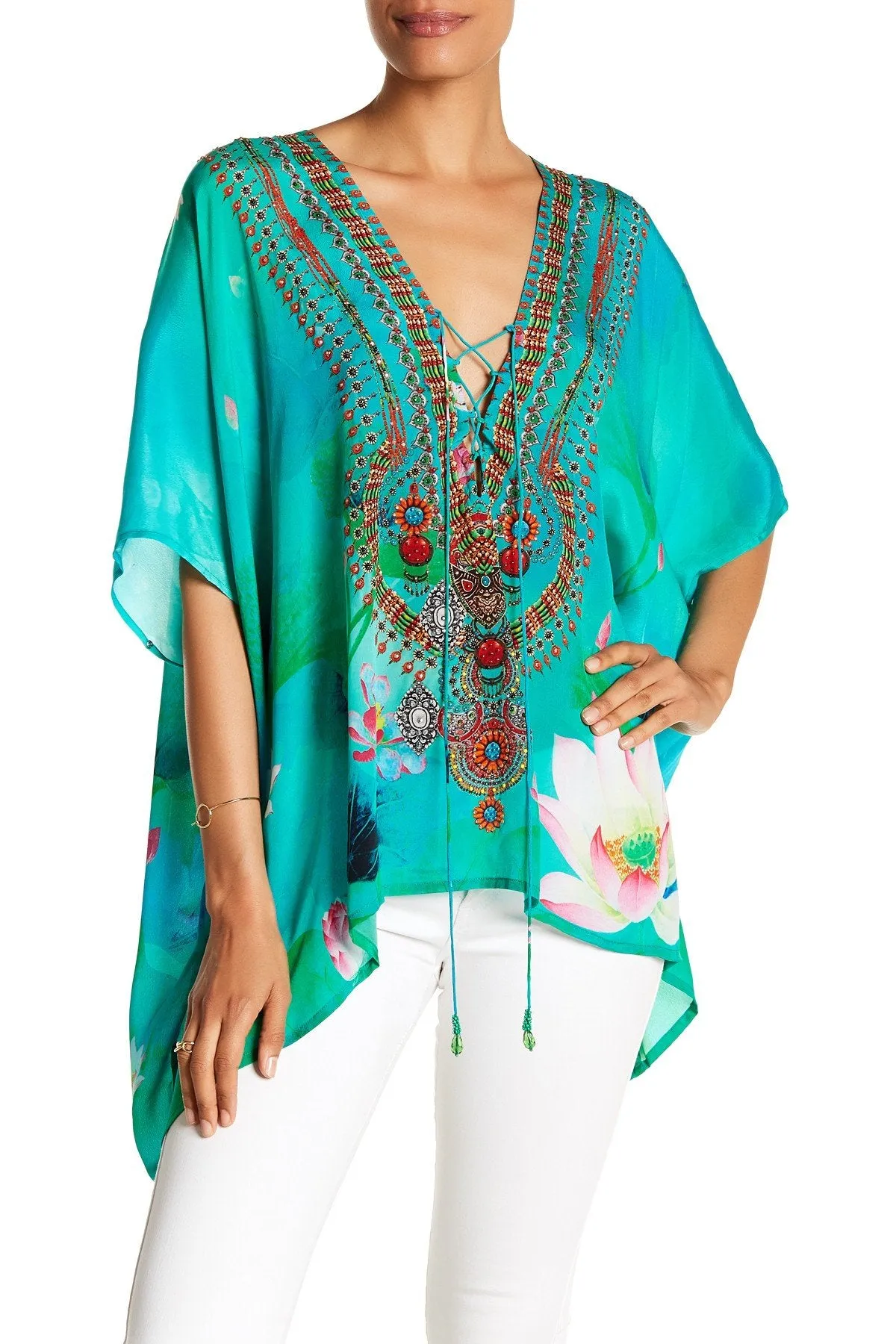 green caftan Tops floral print