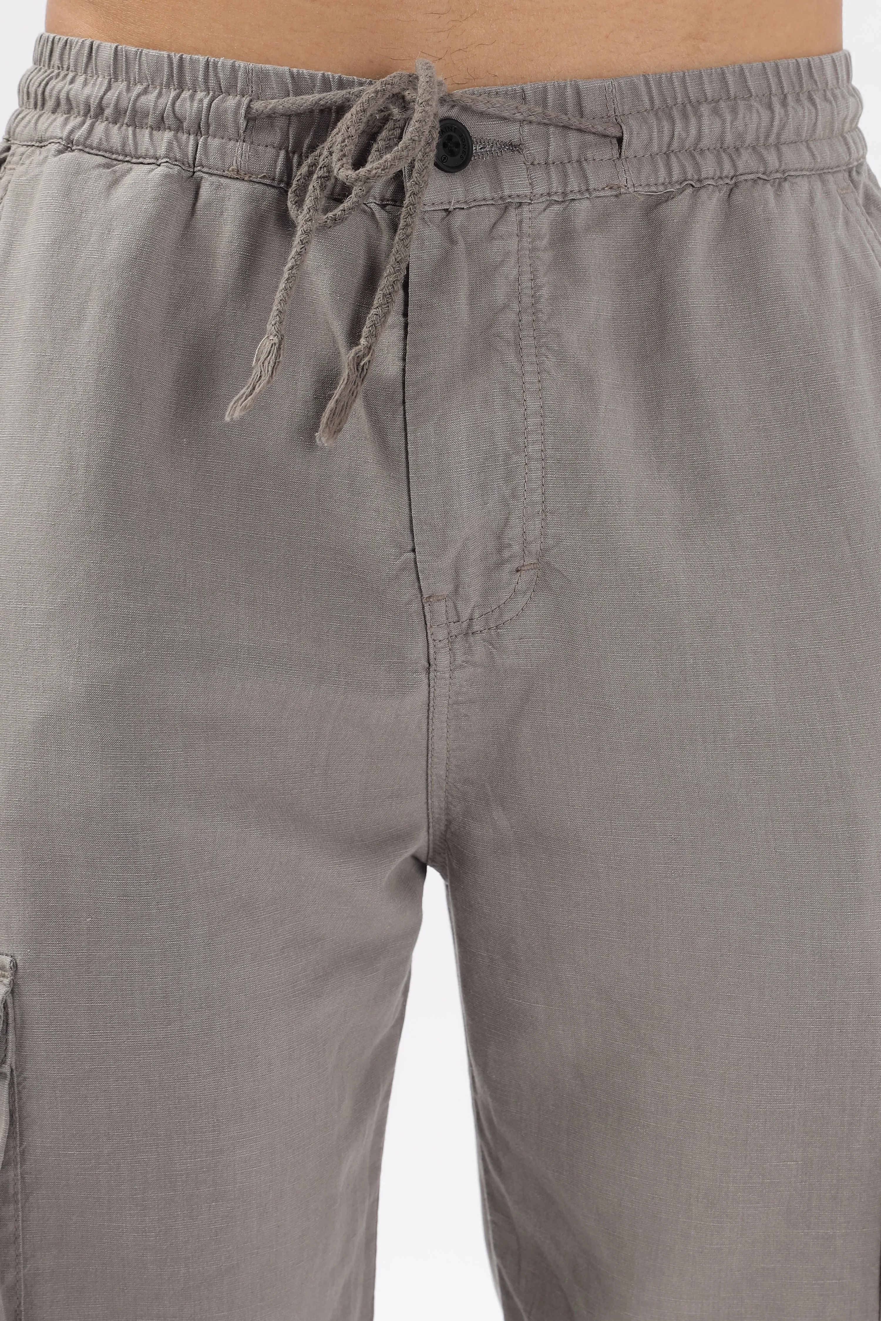 GREY LINEN CARGO PANTS