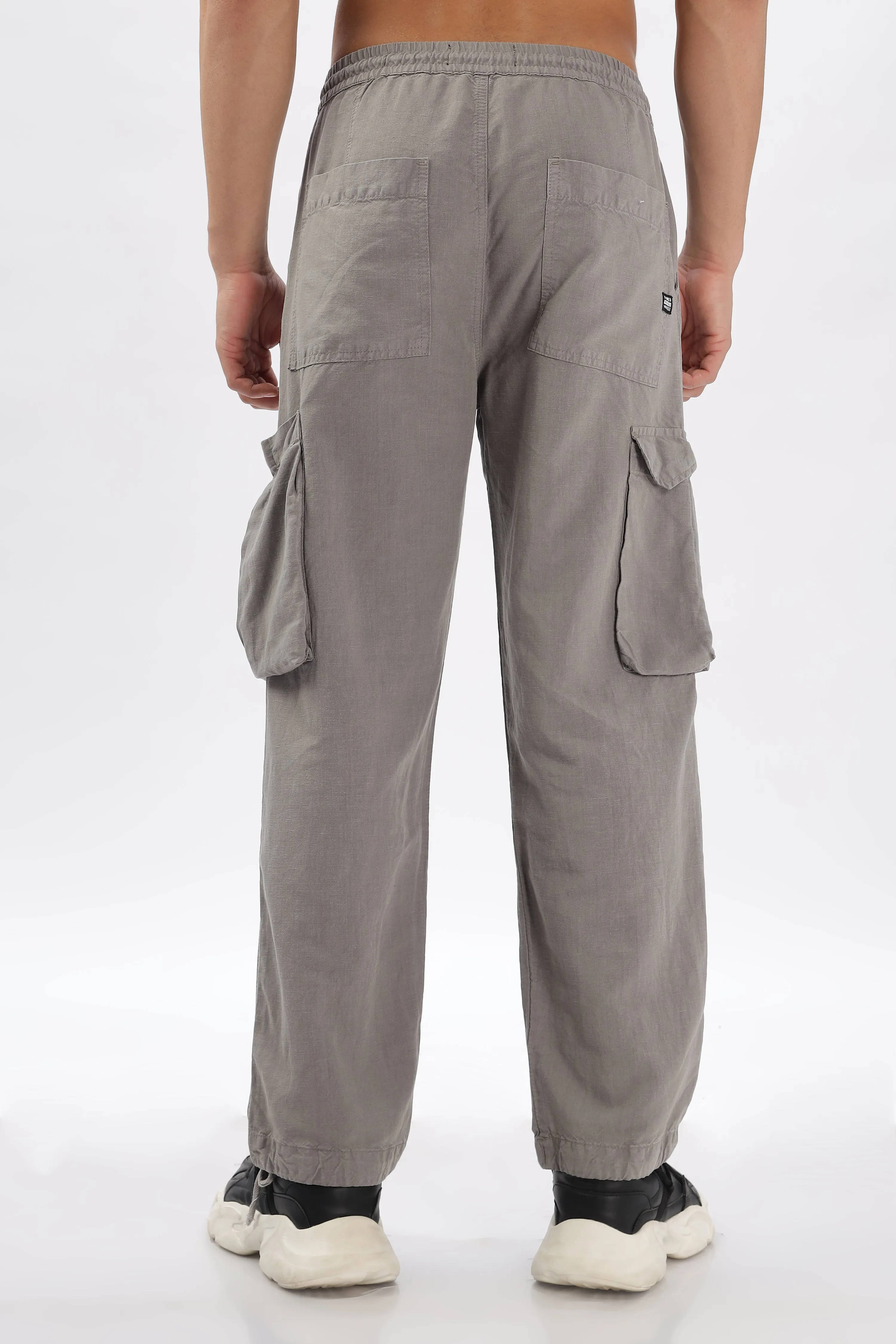 GREY LINEN CARGO PANTS