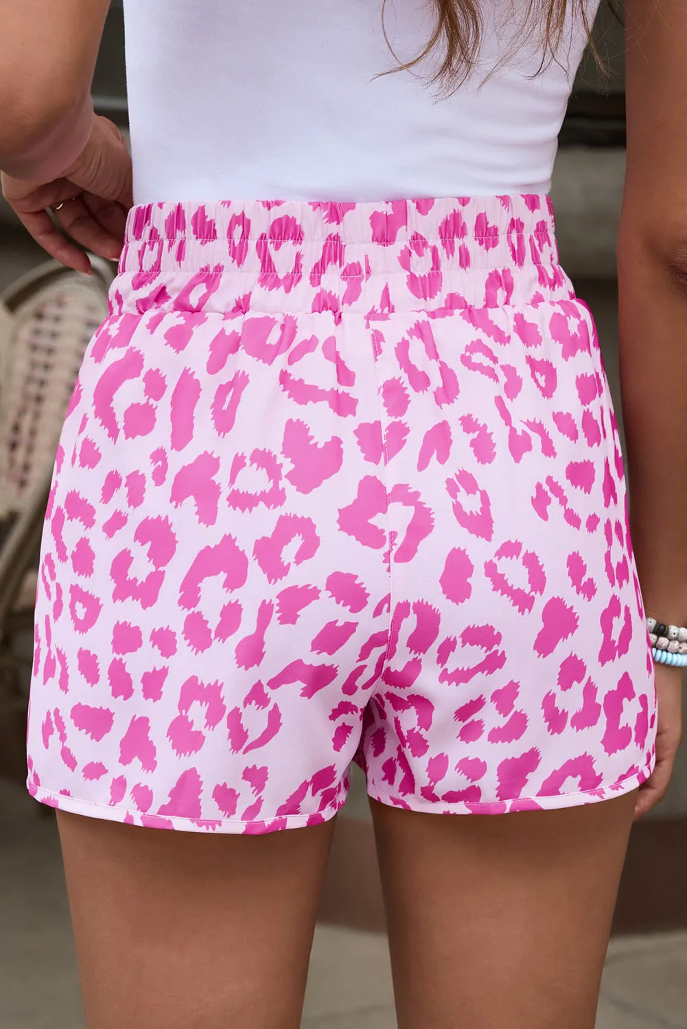 Happy Vibes Leopard Elastic Waist Shorts